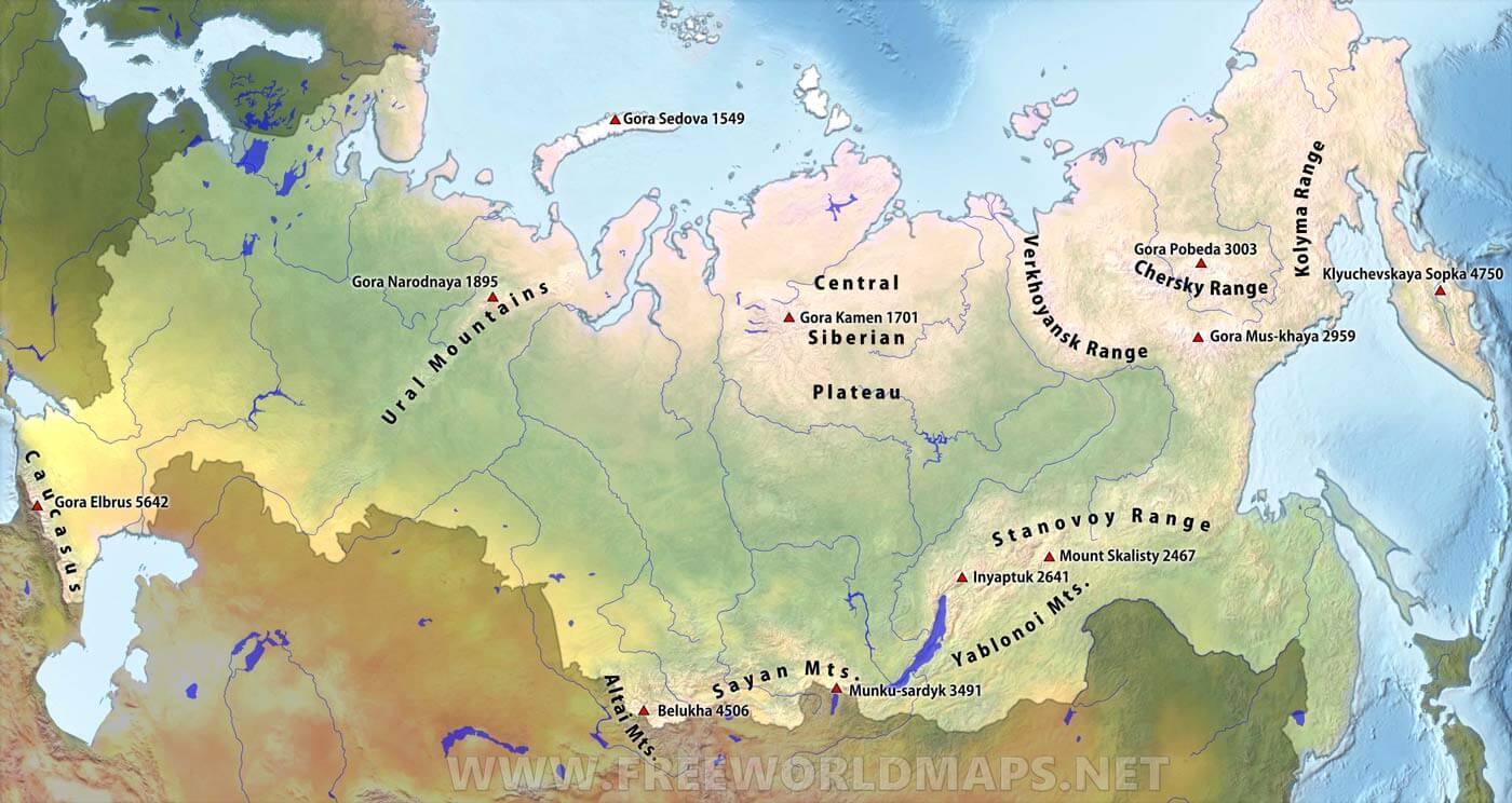 地図のロシアの山地 山ロシア地図 東欧 ヨーロッパ