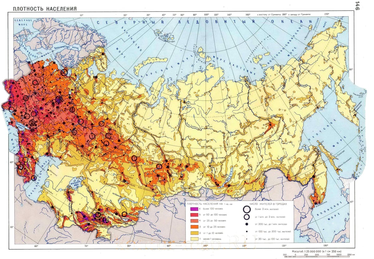 ロシアの人口密度の地図