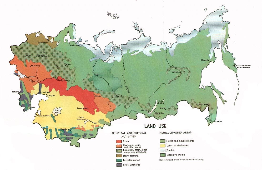 ロシアの天然資源の地図
