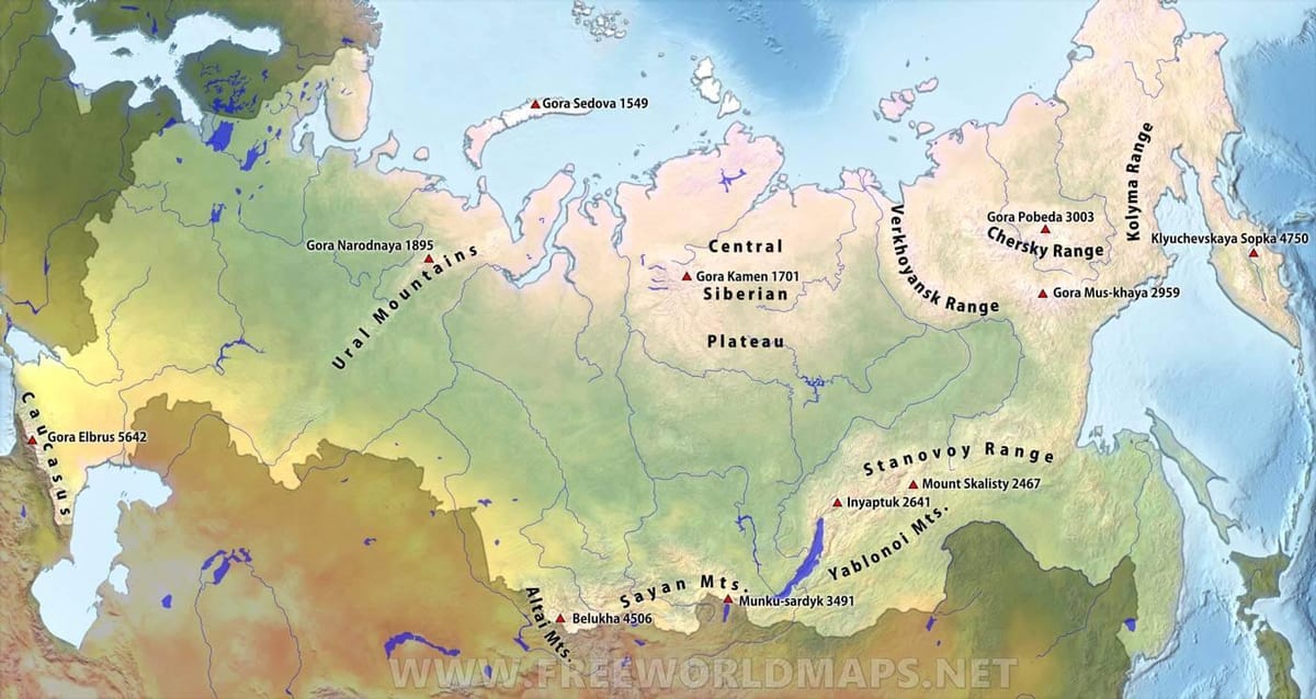 山のロシア地図