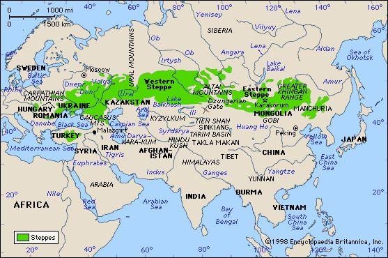 地図のロシアの草原
