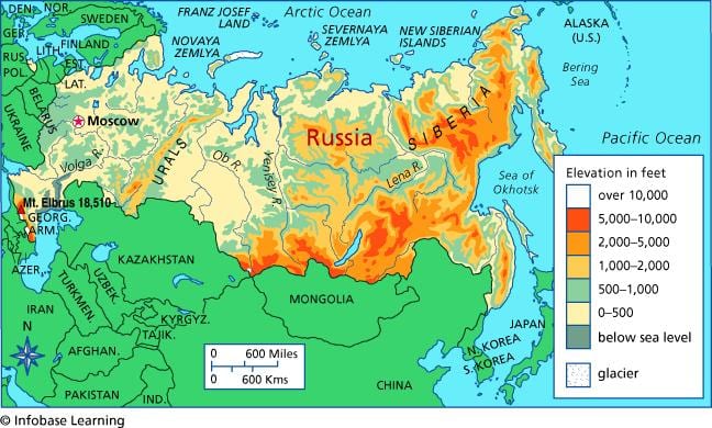 標高地図のロシア