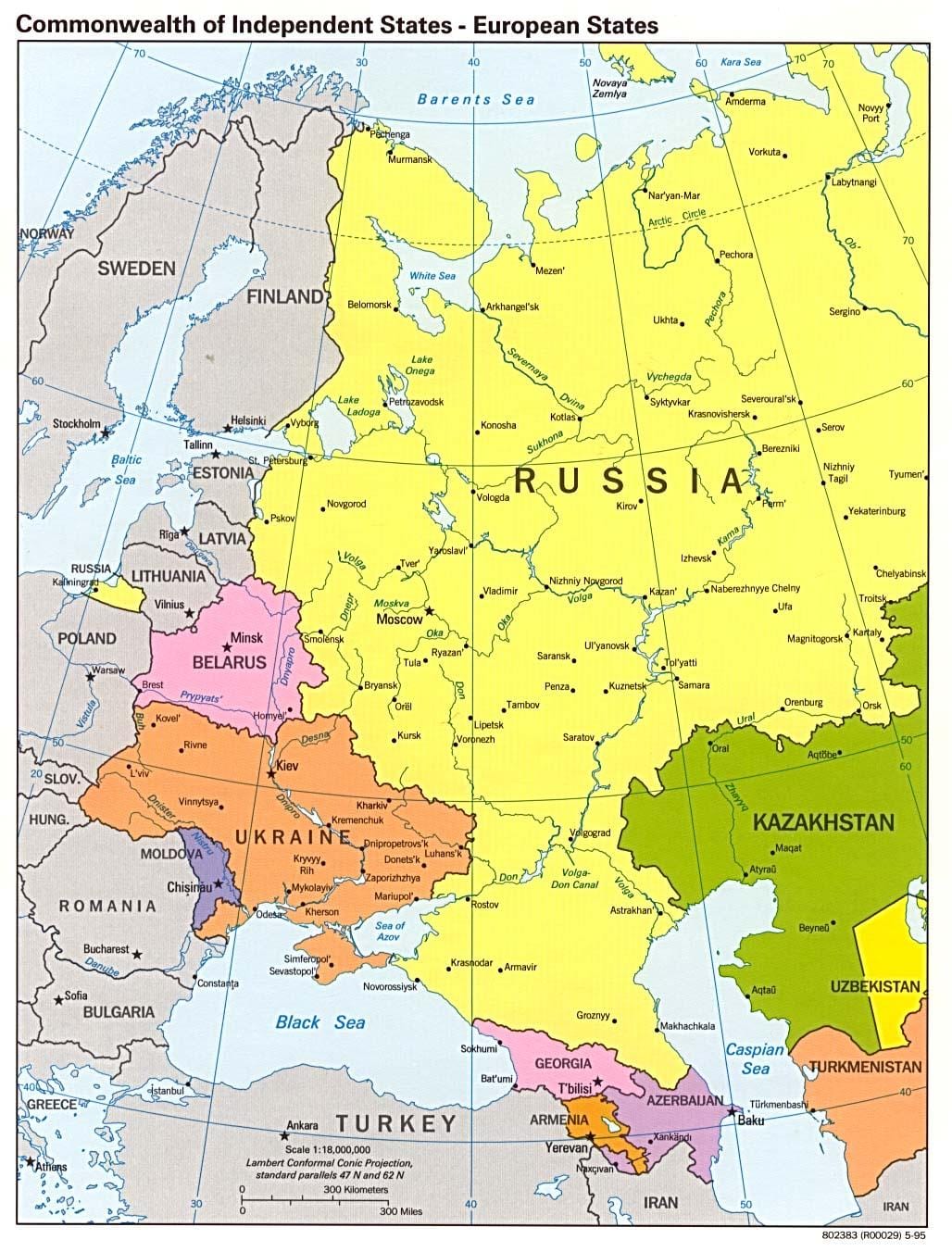 地図のロシア西部